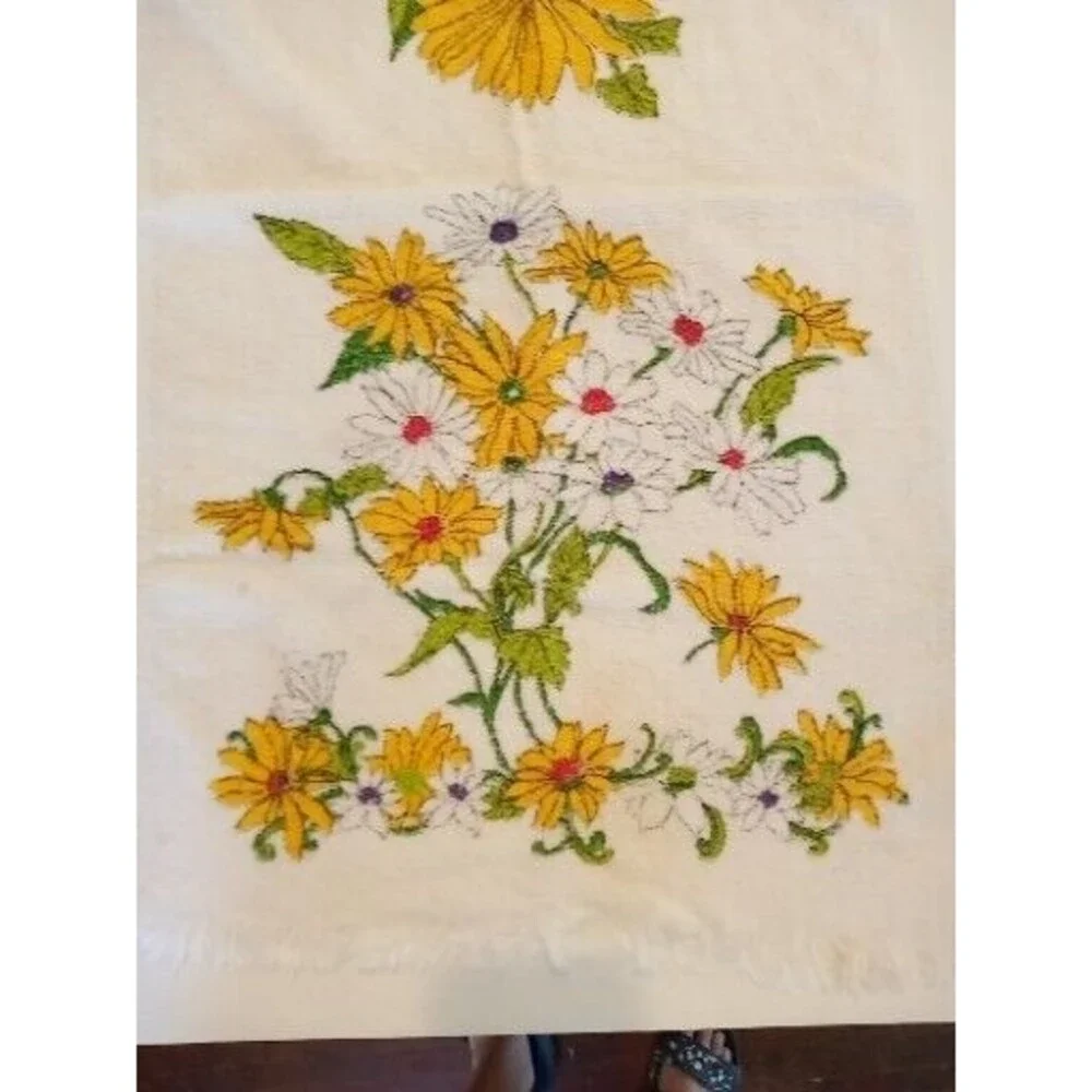 2 Vintage‎ Bath Towels Orange Yellow Floral 60s 70s Cone Made in USA